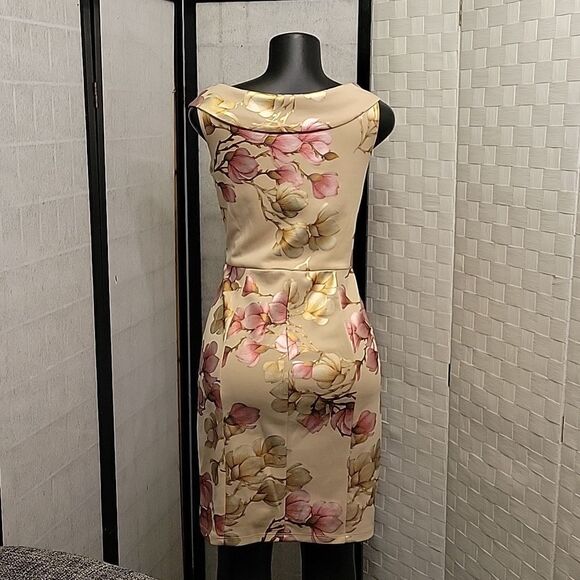 BRAND NEW ALEXA B NITES SLEEVELESS CRISSCROSS V-NECK DESIGN FLORAL SHEATH DRESS - Picture 5 of 12
